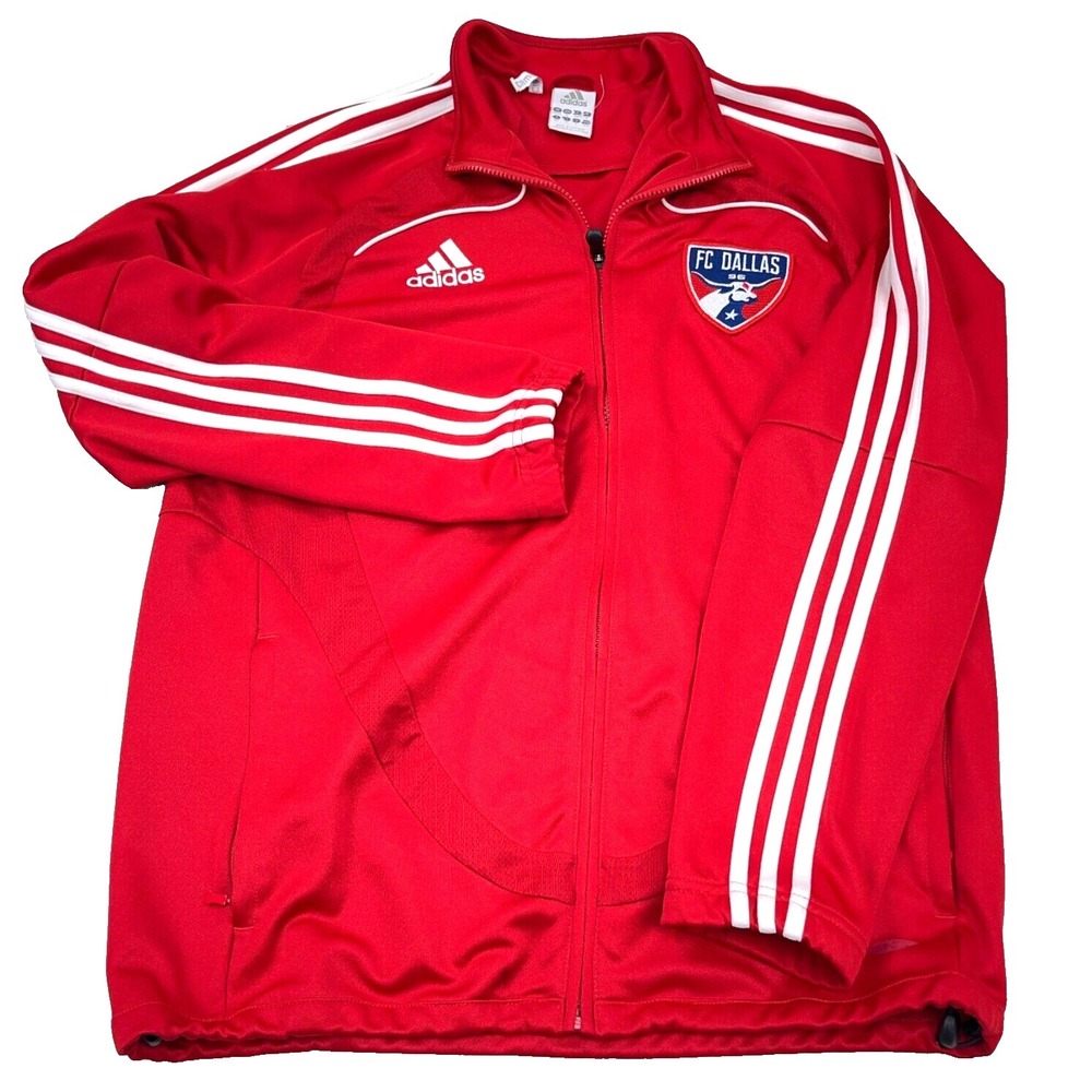 FC Dallas Soccer Jacket Men Medium Red White Track Suit Warm Up Adidas Adult Zip